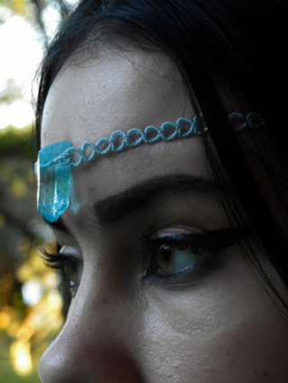 Diadem/choker makramowy z kwarcem aqua