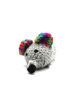 Szara mysz z kolorowymi uszami maskotka
