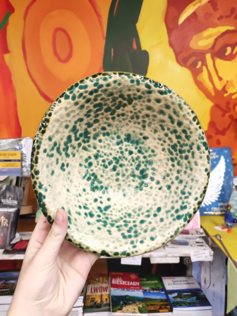 Miska ceramiczna zielono-biała z fakturą
