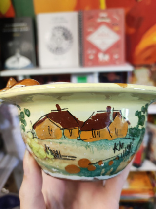 Ozdobna miska ceramiczna ręcznie lepiona pejzaż żółto-miodowy