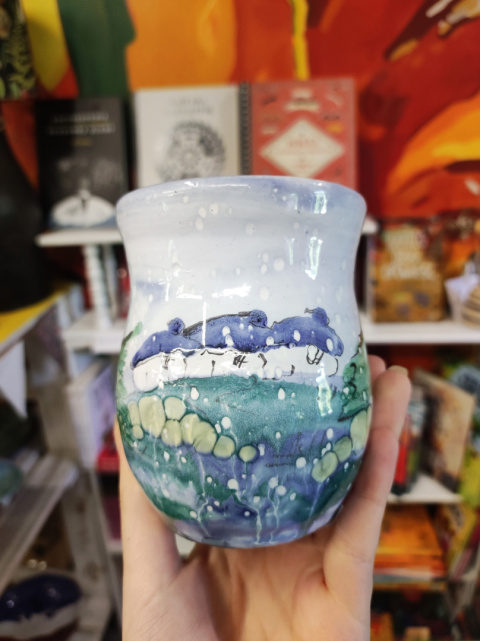 Ozdobny kubek ceramiczny ręcznie lepiony pejzaż błękitny 10 Ozdobny kubek ceramiczny ręcznie lepiony pejzaż błękitny 10