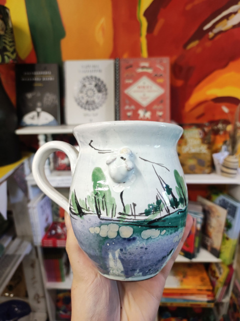 Ozdobny kubek ceramiczny ręcznie lepiony pejzaż błękitny 11 Ozdobny kubek ceramiczny ręcznie lepiony pejzaż błękitny 11