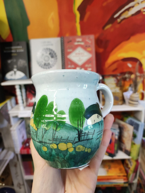 Ozdobny kubek ceramiczny ręcznie lepiony pejzaż błękitny 12 Ozdobny kubek ceramiczny ręcznie lepiony pejzaż błękitny 12