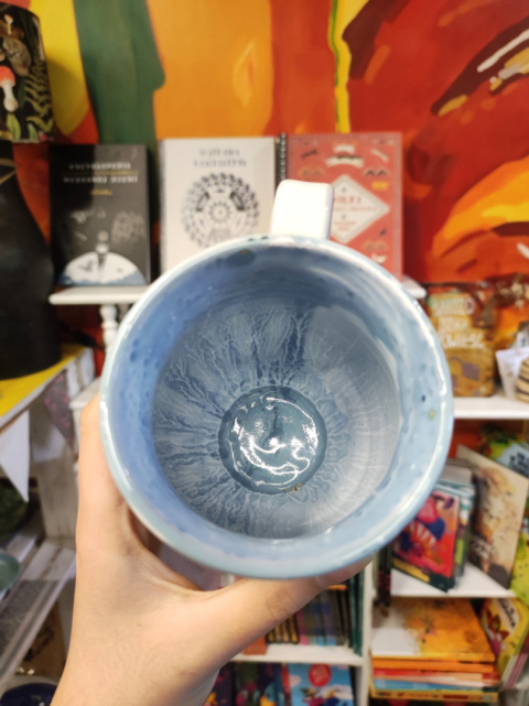 Ozdobny kubek ceramiczny ręcznie lepiony pejzaż błękitny 14