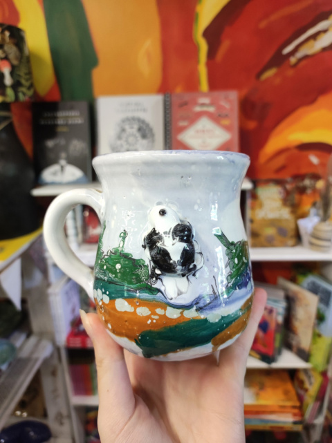 Ozdobny kubek ceramiczny ręcznie lepiony pejzaż błękitny 4 Ozdobny kubek ceramiczny ręcznie lepiony pejzaż błękitny 4