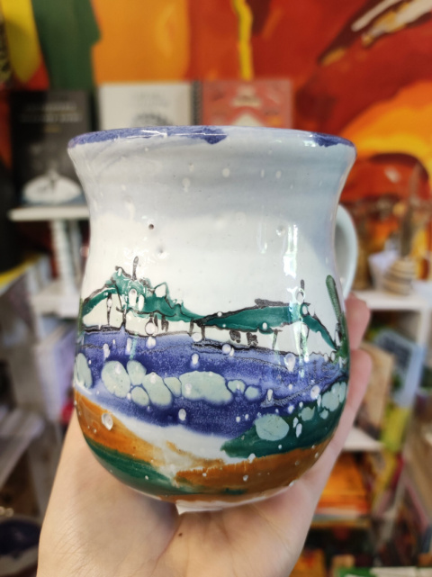 Ozdobny kubek ceramiczny ręcznie lepiony pejzaż błękitny 4 Ozdobny kubek ceramiczny ręcznie lepiony pejzaż błękitny 4