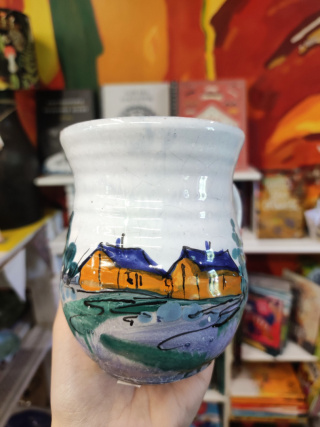 Ozdobny kubek ceramiczny ręcznie lepiony pejzaż błękitny 5