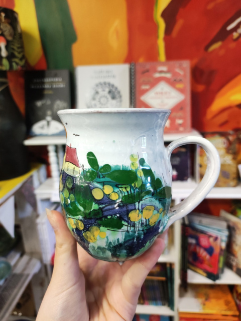 Ozdobny kubek ceramiczny ręcznie lepiony pejzaż błękitny 13 Ozdobny kubek ceramiczny ręcznie lepiony pejzaż błękitny 13