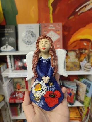 Anioł bieszczadzki ceramiczny ręcznie malowany do powieszenia granat