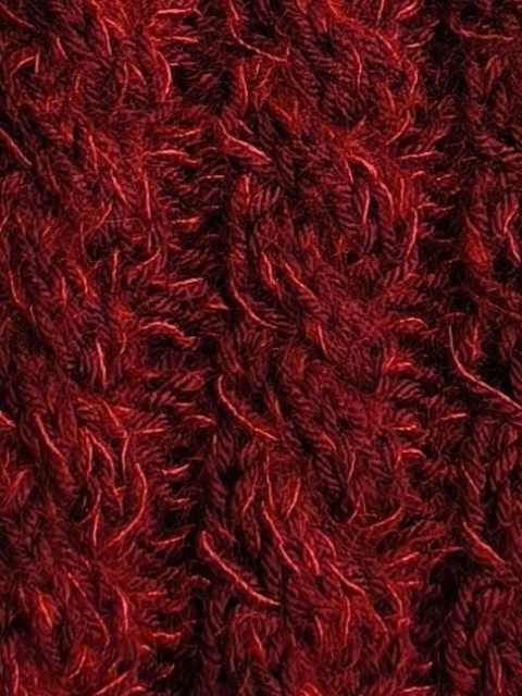 Czapka z warkoczem ręcznie robiona na drutach bordowa