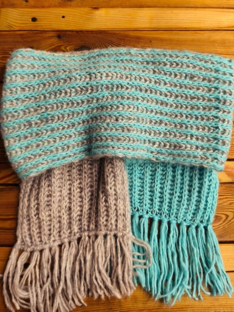 Długi szalik dwukolorowy szaro-turkusowy