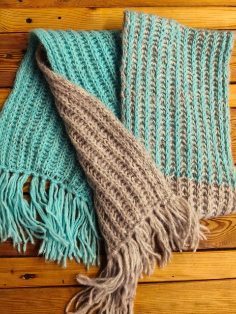 Długi szalik dwukolorowy szaro-turkusowy