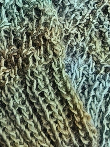 Mitenki ręcznie robione na drutach błękitno-brązowe