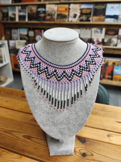 Naszyjnik koralikowy różowo-biało-czarny Naszyjnik koralikowy różowo-biało-czarny