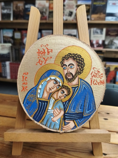 Święta Rodzina 2 - ikona obraz malowany ręcznie na plastrze brzozy