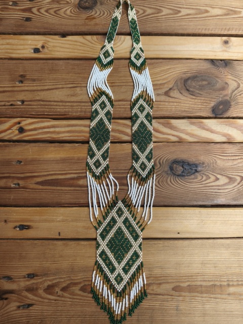 Gerdana koralikowa zielono-złoto-biała